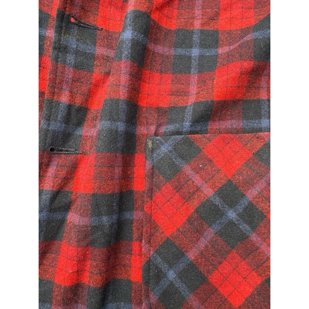 Vintage Pendleton Wool Plaid Jacket Red Black Tartan Large USA 60s 70s - Picture 5 of 11
